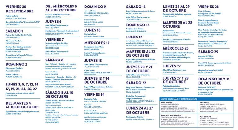 $!Agenda de eventos por las fiestas octubrinas 2022 en Guayaquil